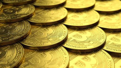 Golden bitcoin, conceptual image for crypto currency. 3d rendering