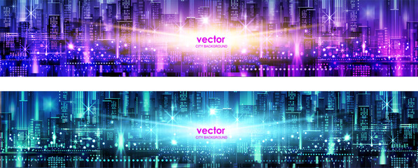Abstract Futuristic City vector banner, Cityscape background header