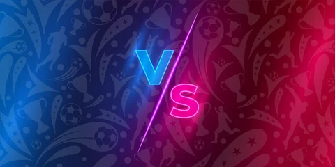 Fotobehang Versus on Soccer football pattern Background. VS screen vector blue and red background for sport league, championship, tournament. vector illustration © Vectoro