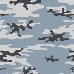 Camouflage vector blue light marine pattern. Repeat printing.