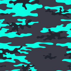 
Camouflage trendy seamless vector pattern, black and blue print background.