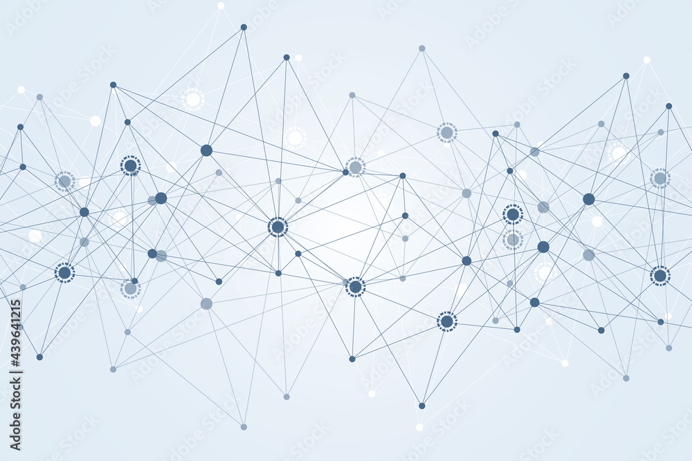 Poster geometric abstract background with connected line and dots. structure molecule and communication. bi
