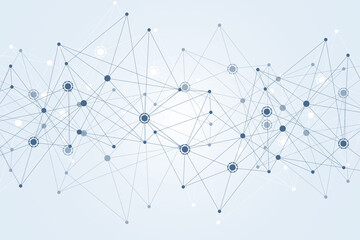 Geometric abstract background with connected line and dots. Structure molecule and communication. Big Data Visualization. Medical, technology, science background. Vector illustration.