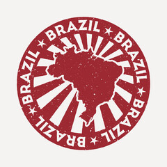 Brazil stamp. Travel red rubber stamp with the map of country, vector illustration. Can be used as insignia, logotype, label, sticker or badge of the Brazil.