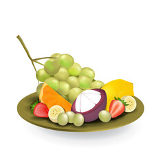 Realistic Natural Fresh Fruits on Plate Summer Isolated Vector Illustration 08