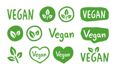 Vegan Vector Icon Set - Logo Set - obrazy, fototapety, plakaty