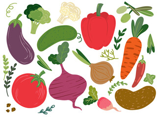 Collection hand drawn vegetables. Vector illustration