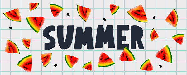 summer sale banner with fruits watermelon letter vector