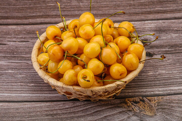 Sweet ripe yellow cherry heap