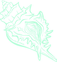 Vector line art sketch blue seashell marine picture in doodle style
