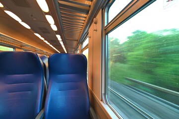 view from inside of deserted moving train