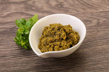 Green sauce pesto with basil