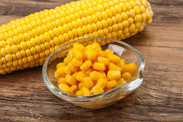 Sweet yellow corn in the bowl