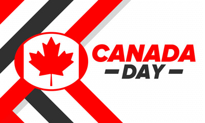 Happy Canada Day. National holiday, celebrated annual in July 1. Canadian flag. Maple leaf. Patriotic symbol and elements. Poster, card, banner and background. Vector illustration
