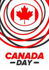 Happy Canada Day. National holiday, celebrated annual in July 1. Canadian flag. Maple leaf. Patriotic symbol and elements. Poster, card, banner and background. Vector illustration