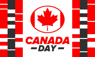 Happy Canada Day. National holiday, celebrated annual in July 1. Canadian flag. Maple leaf. Patriotic symbol and elements. Poster, card, banner and background. Vector illustration