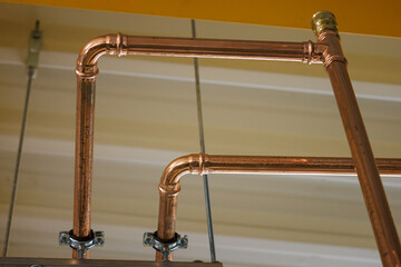 Copper piping and joint in detail.