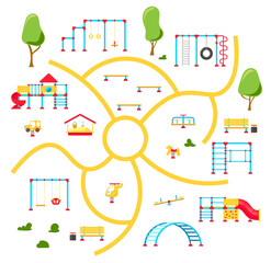 Kids playground. Set of playing equipment elements. City park concept. Vector illustration