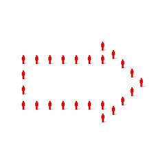 Human crowd in the shape of right arrow. Stick figure red simple icons. Vector illustration