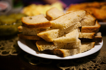 Sliced bread sliced on a plate.