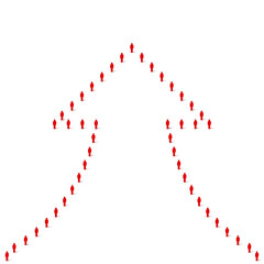 Human crowd in the shape of up arrow. Stick figure red simple icons. Vector illustration