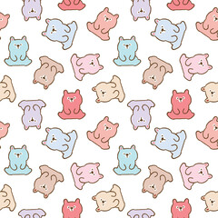 Seamless Pattern with Cartoon Bear Illustration Design on White Background