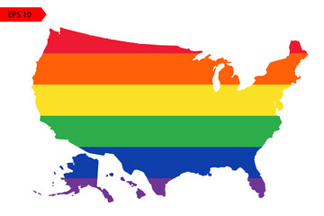 Lgbt flag vector illustration. America map. Vector icon. USA silhouette map. All states