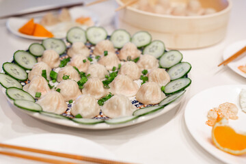 Steamed Dumplings with Cucumber Slices