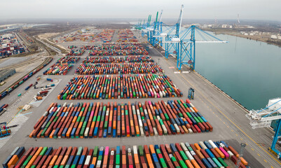 shipping containers in industrial port