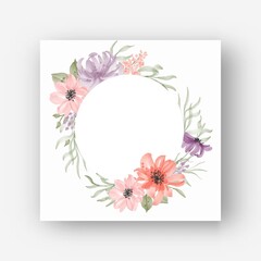 round flower frame with watercolor flowers
