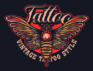 Fototapeta premium Color Illustration moth in the tattoo style. Perfectly for posters, T shirt design, fabric print, and many other uses.