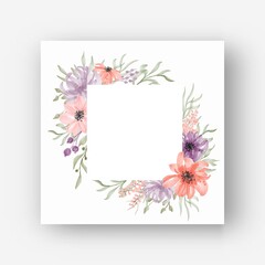 square floral frame with watercolor flowers
