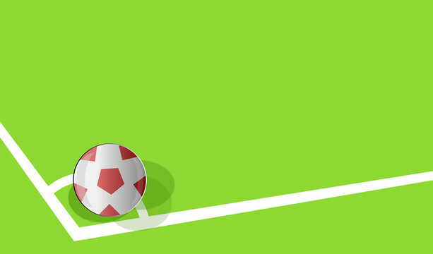 Sport. SOCCER BALL in the corner. Digital drawing relating to the game, play, betting and competition. Soft green background and the white line painted on the playing field. Championship picture art.