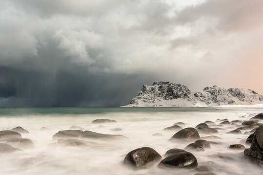 Water in motion.  Lofoten. Norway