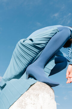 woman with blue outfit