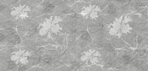 Flowers on the old white wall background, digital wall tiles or wallpaper design