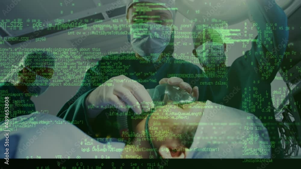 Poster animation of scientific data processing over surgeon and patient