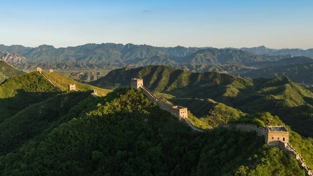 Drone shot of Great Wall of China.