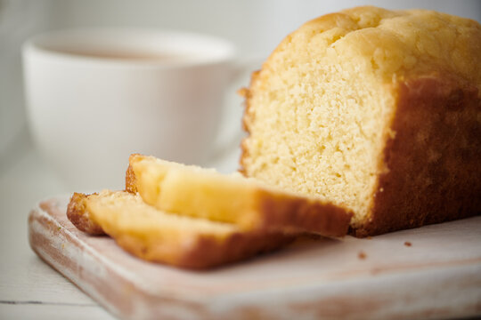 Lemon Pound Cake Sliced Closeup