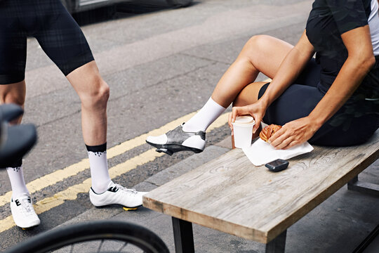 Cycling cafe stop drinking coffee pastries 