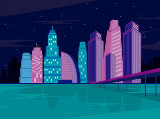 metropolis buildings night city
