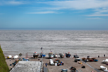 Fototapeta premium Maritime scenery - boats lined neatly on the shore