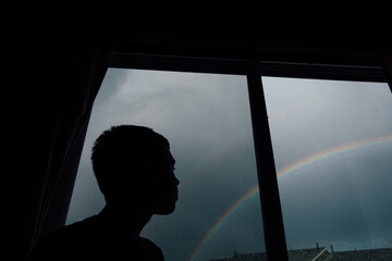Rainbow Seen Through Window at Home