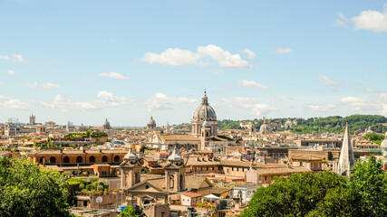 Rome. From a terrace at Villa Borghese, a beautiful view of some of the roman domes.