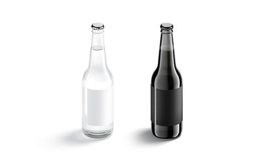 Blank black and white glass beer bottle with label mockup