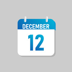White daily calendar Icon December in a Flat Design style. Easy to edit Isolated vector Illustration.