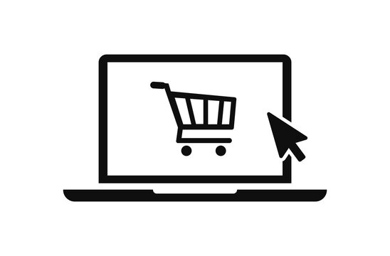 Online shopping on laptop icon