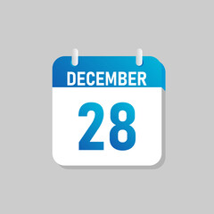 White daily calendar Icon December in a Flat Design style. Easy to edit Isolated vector Illustration.