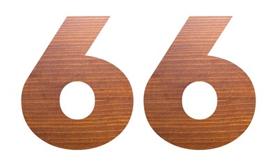 Number 66 with wooden texture on white background.