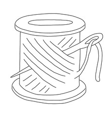 The outline spool of sewing thread with sewing needle